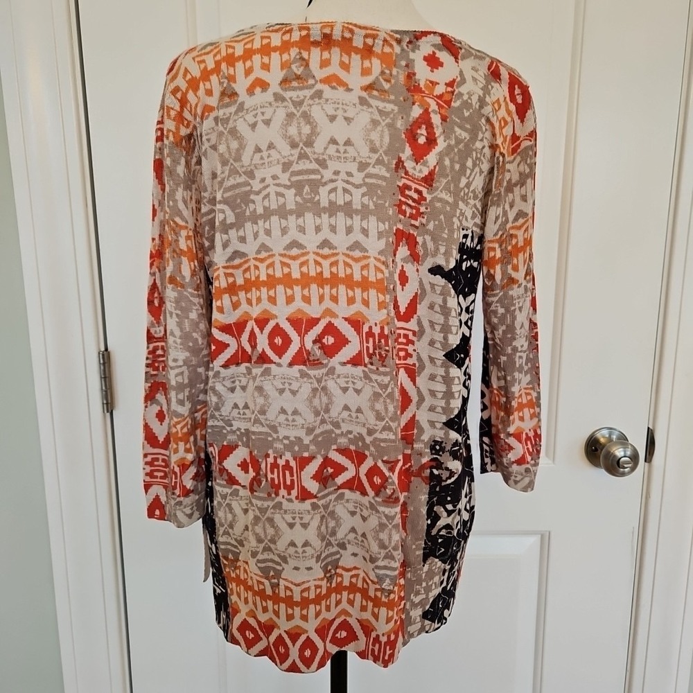 NIC+ZOE Womens Orange Geometric Tribal Print Linen Blend Knit Tunic Top Small - Picture 4 of 8